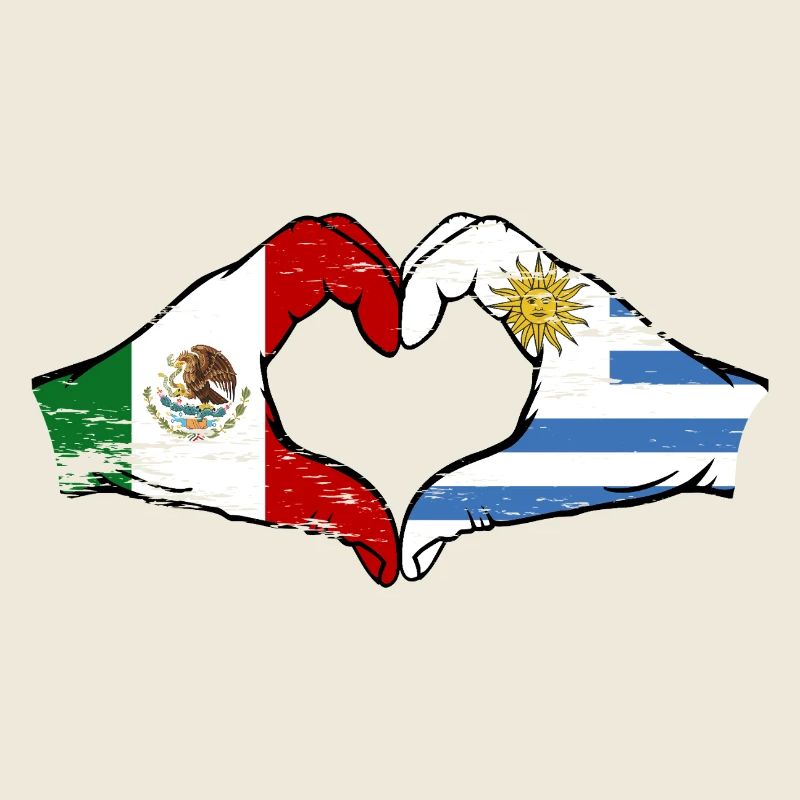 Mexico Uruguay flag hands heart shape used
