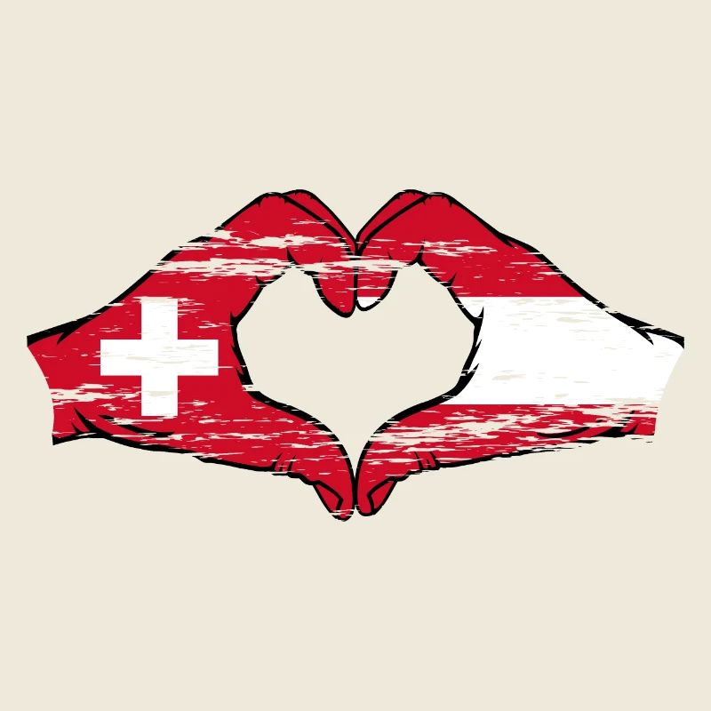 Suisse Autriche Drapeau Mains Forme de coeur utilisé