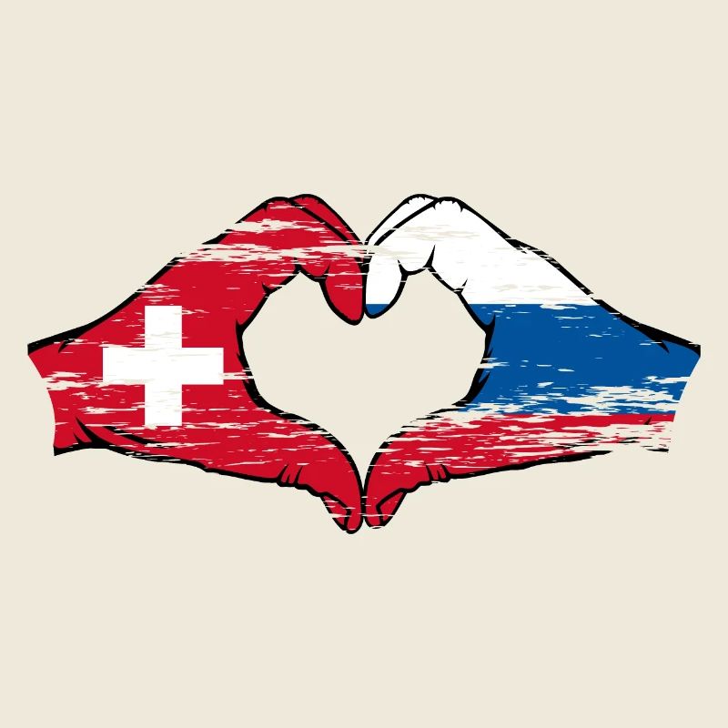 Suisse Russie Drapeau Mains Coeur Forme Utilisé