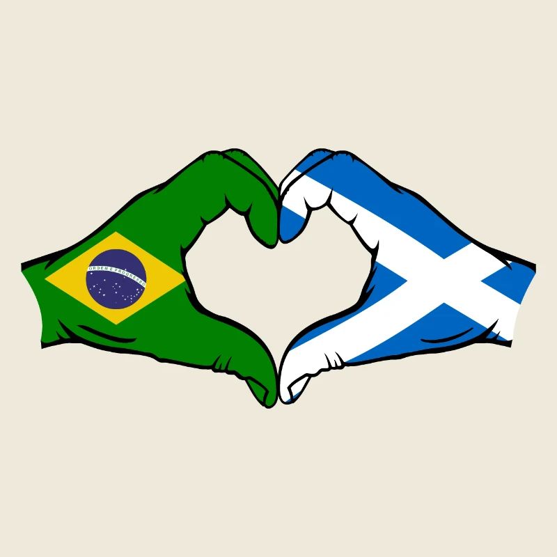 Brésil Ecosse drapeau mains forme de coeur