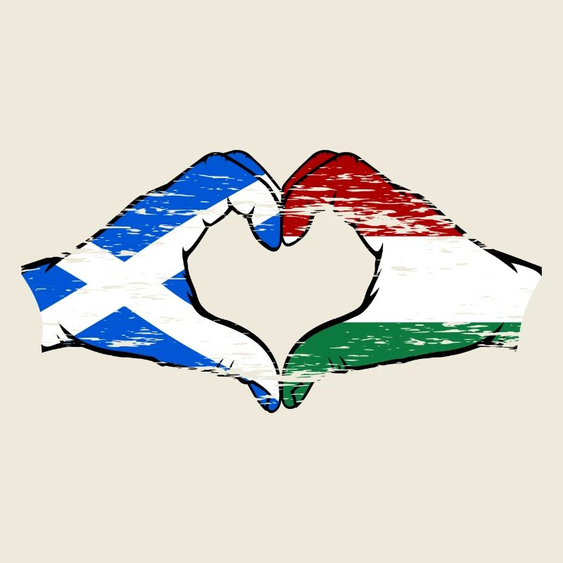 Ecosse Hongrie Drapeau Mains Coeur Forme Utilisé