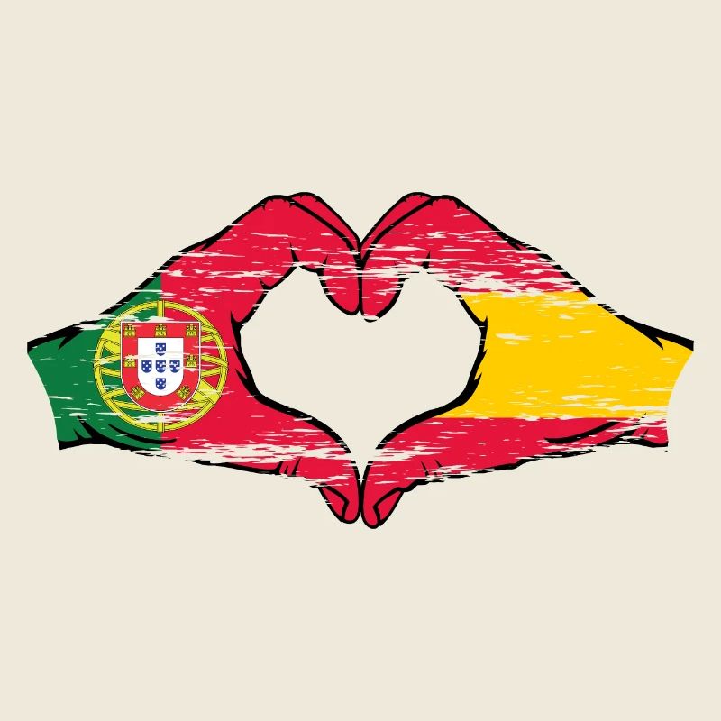 Portugal Espagne Drapeau Mains Coeur Forme Utilisé