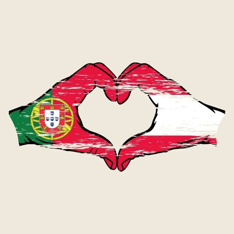 Portugal Autriche Drapeau Mains Coeur Forme Utilisé
