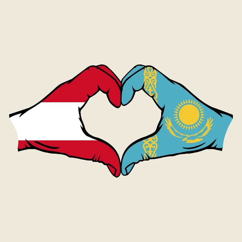 Austria Kazakhstan Flag Hands Heart Shape
