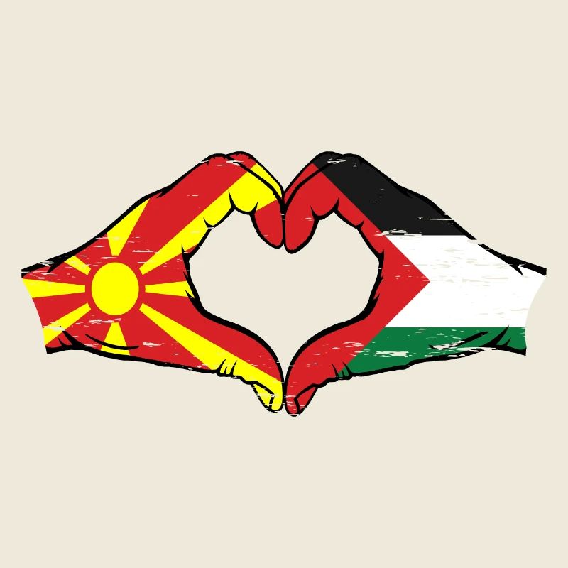 Macédoine Palestine Drapeau Mains Coeur Forme Utilisé