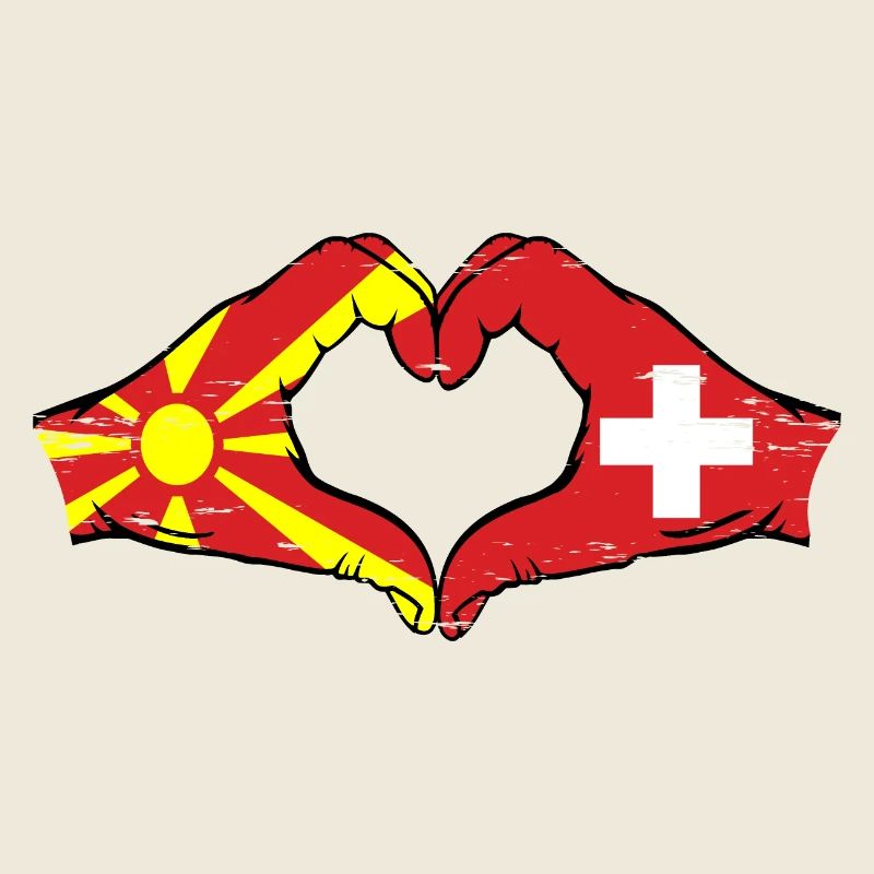 Macédoine Suisse Drapeau Mains Coeur Forme Utilisé