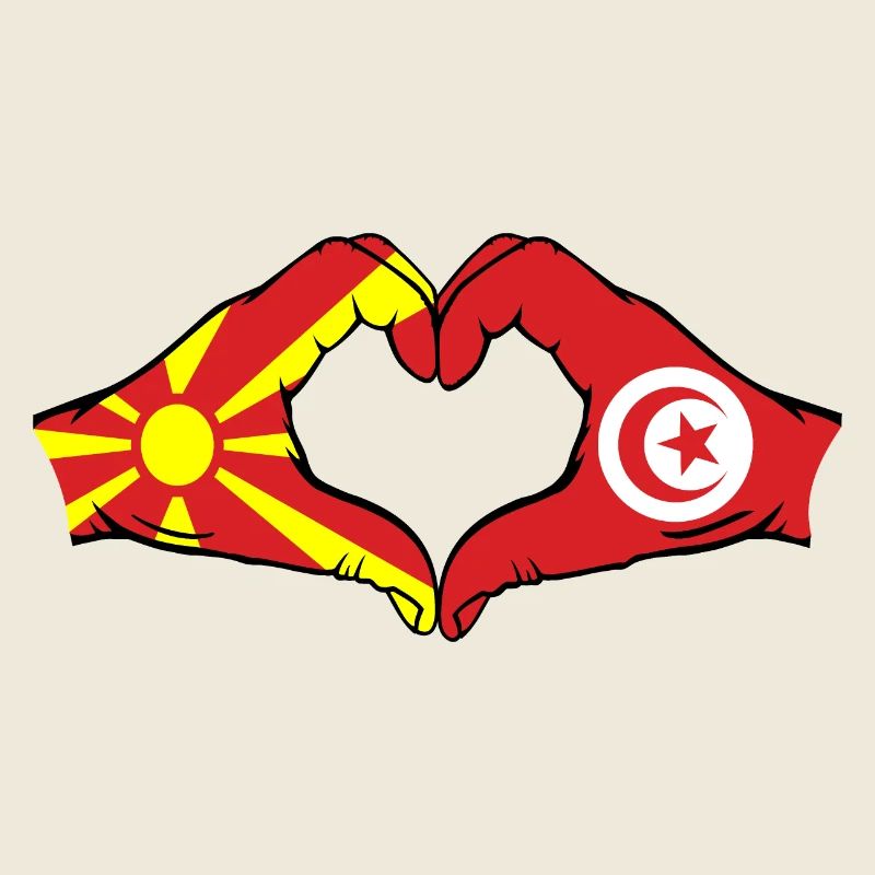 Macédoine Tunisie Drapeau Mains Coeur Forme