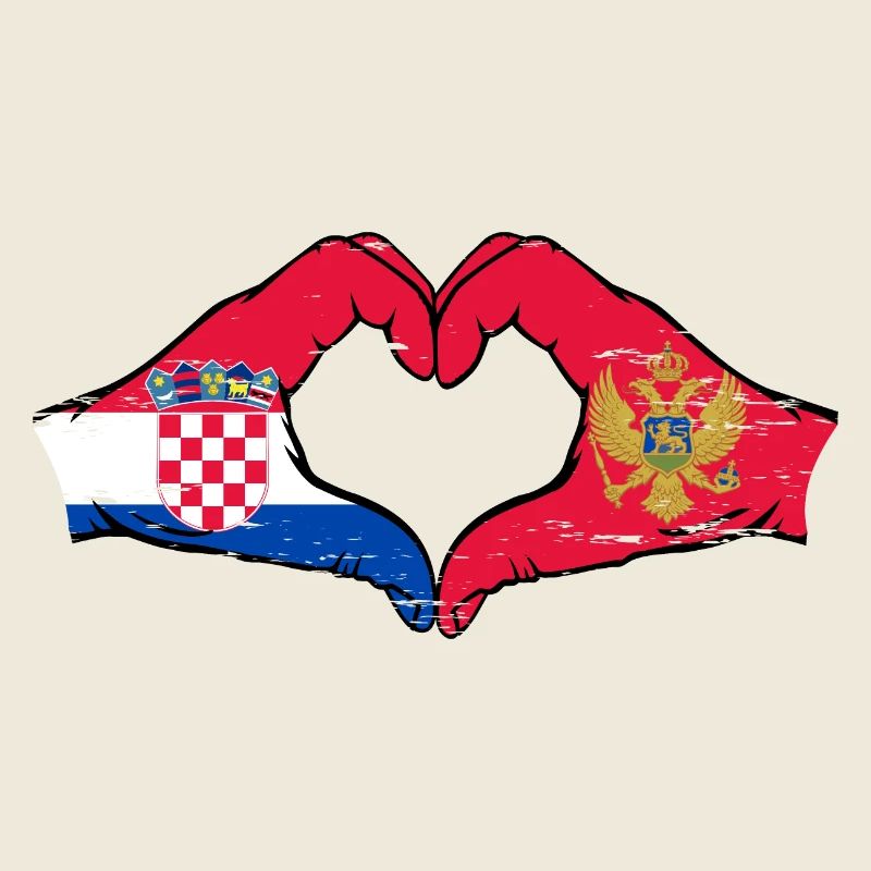 Croatie Monténégro drapeau mains forme de coeur utilisé