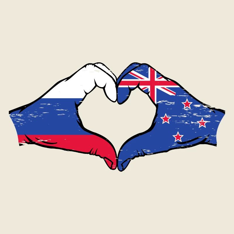 Drapeau de la Russie Nouvelle-Zélande Mains Coeur Forme Utilisé