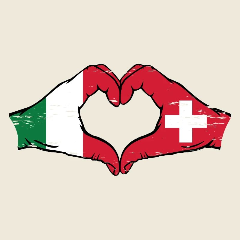 Italie Suisse Drapeau Mains Coeur Forme Utilisé