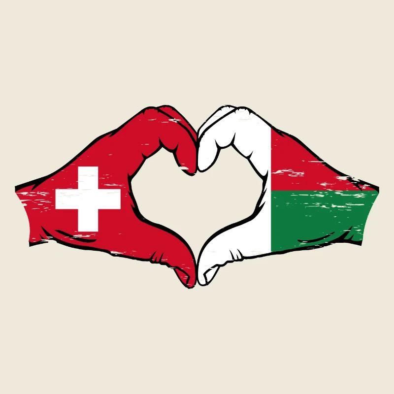 Suisse Madagascar Drapeau Mains Coeur Forme Utilisé