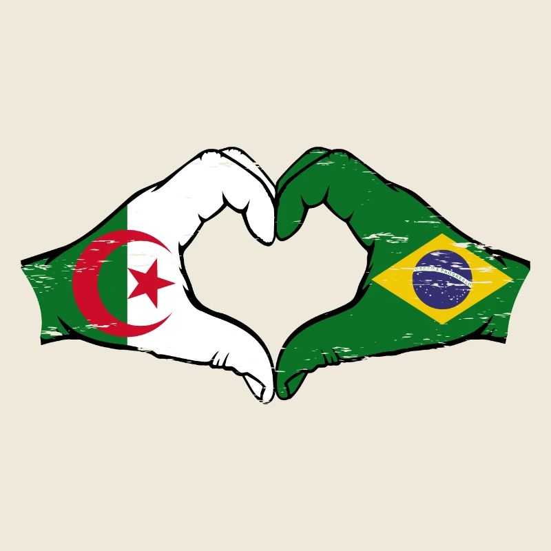 Algeria Brazil Flag Hands Heart Shape Used