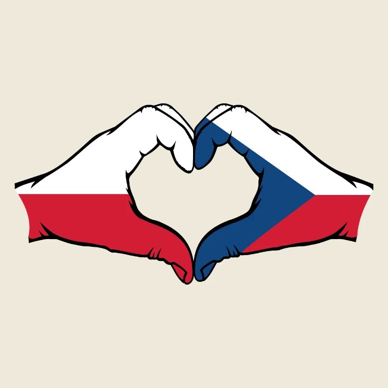 Pologne République tchèque Drapeau Mains Coeur Forme