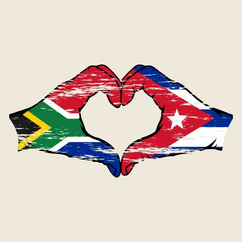 Afrique du Sud Cuba Drapeau Mains Coeur Forme Utilisé