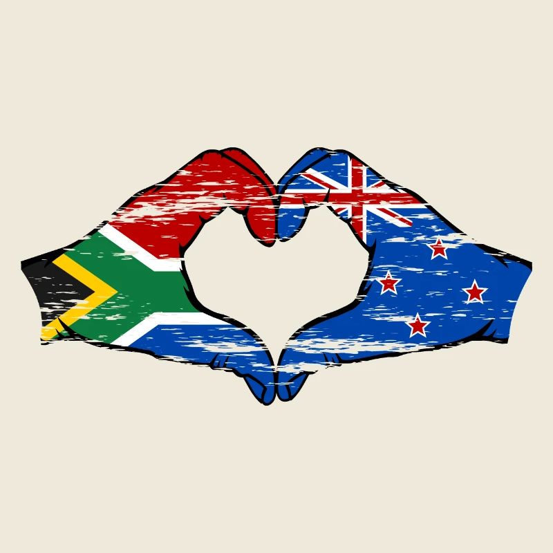 Afrique du Sud Drapeau Nouvelle-Zélande mains forme de coeur utilisé