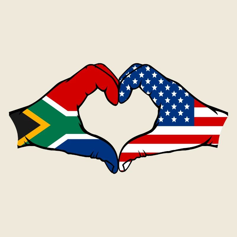 Afrique du Sud États-Unis drapeau mains forme de coeur