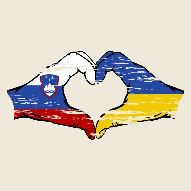 Slovenia Ukraine flag hands heart shape used