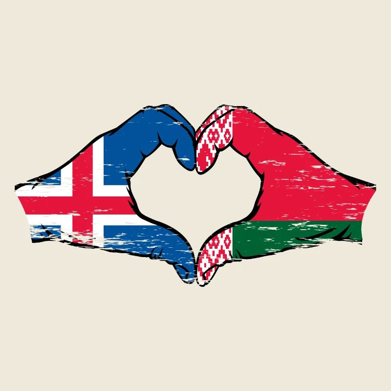Islande Biélorussie drapeau mains forme de coeur utilisé