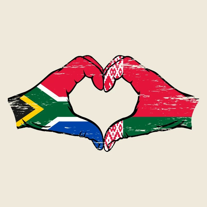 Afrique du Sud Biélorussie drapeau mains forme de coeur utilisé