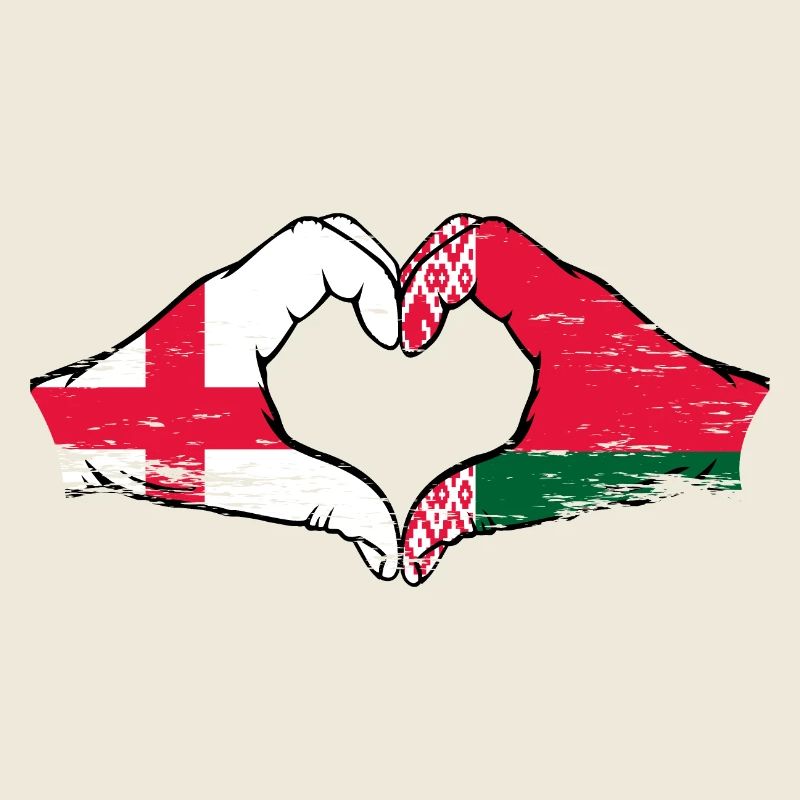 Angleterre Biélorussie drapeau mains forme coeur