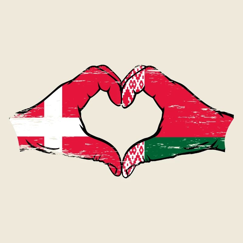 Danemark Biélorussie drapeau mains forme de coeur utilisé