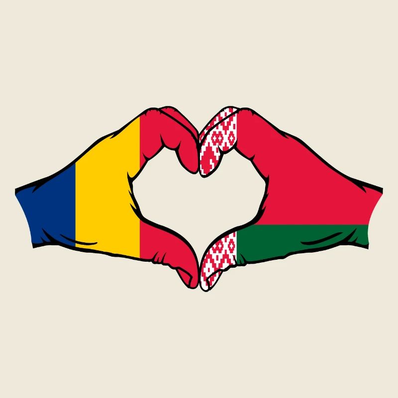 Romania Belarus Flag Hands Heart Shape