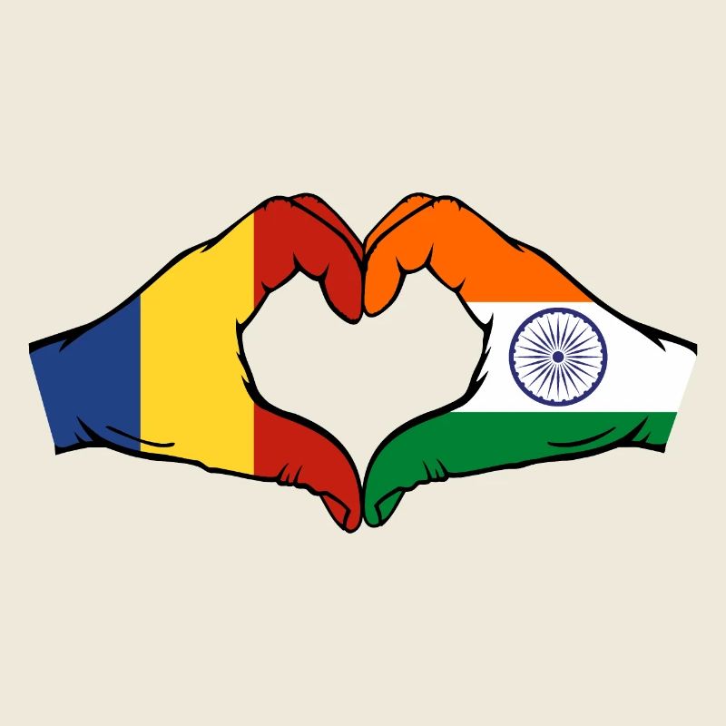 Roumanie Inde Drapeau Mains Coeur Forme