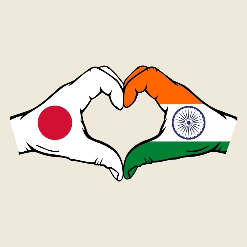 Japon Inde Drapeau Mains Coeur Forme