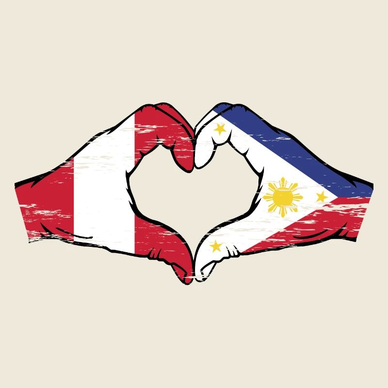 Peru Philippines Flag Hands Heart Shape Used