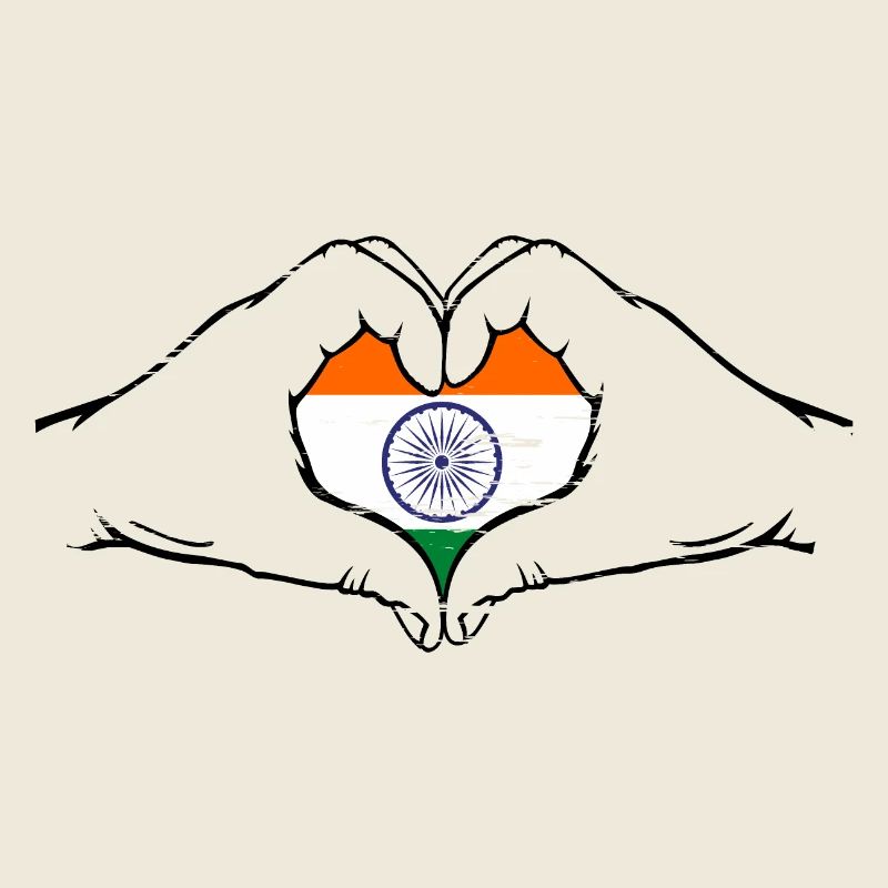 Drapeau de l’Inde Mains Coeur Forme Utilisé
