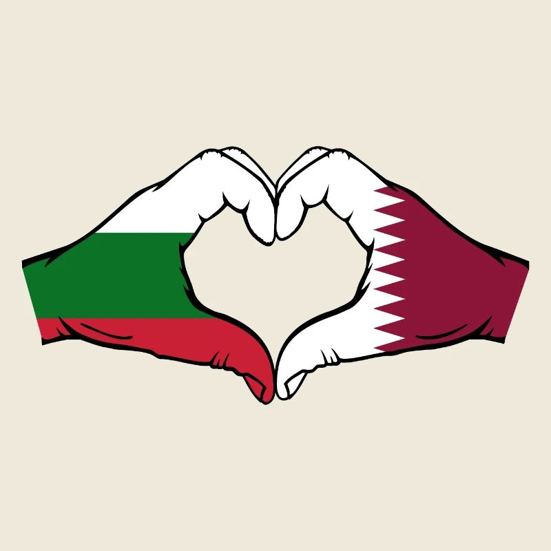 Bulgaria Qatar Flag Hands Heart Shape