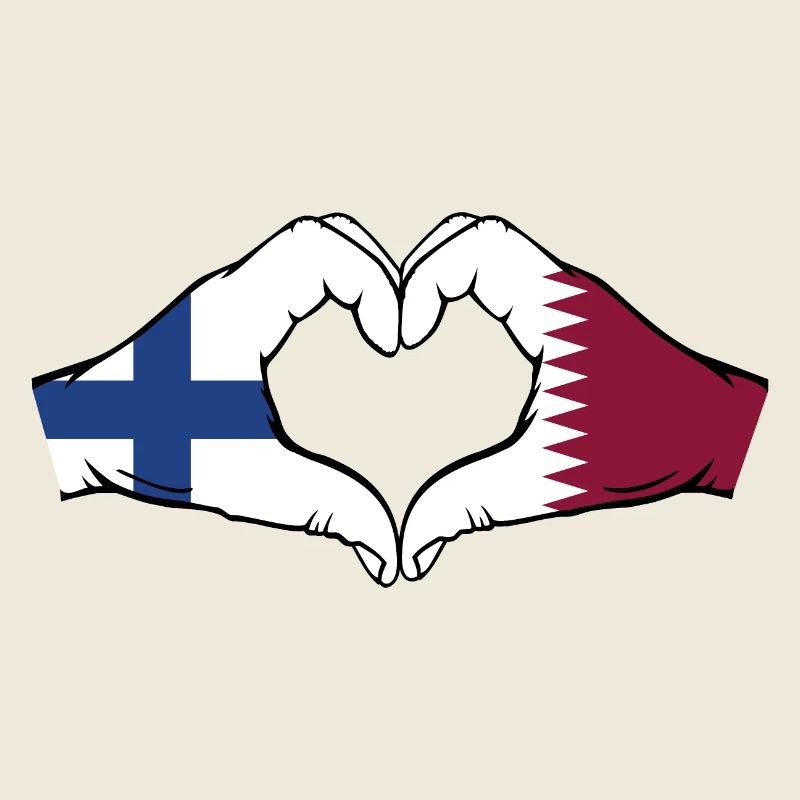 Finland Qatar Flag Hands Heart Shape