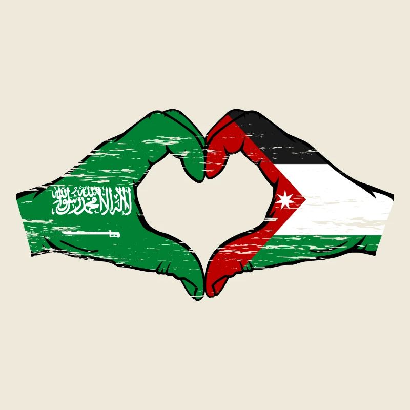 Saudi Arabia Jordan flag hands heart shape used