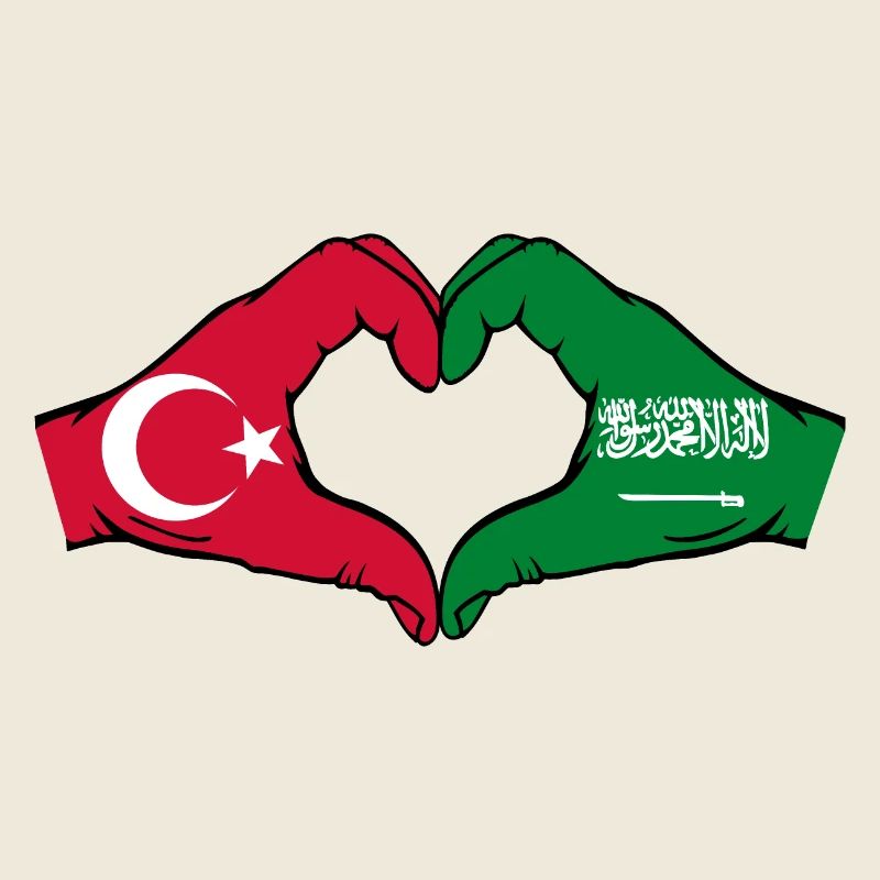 Turkey Saudi Arabia Flag Hands Heart Shape