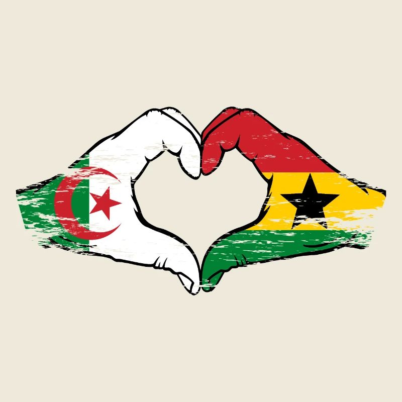 Algérie Ghana drapeau mains forme de coeur utilisé