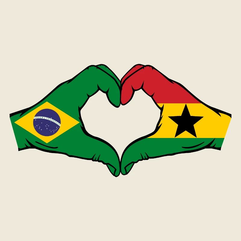Brésil Ghana Drapeau Mains Coeur Forme