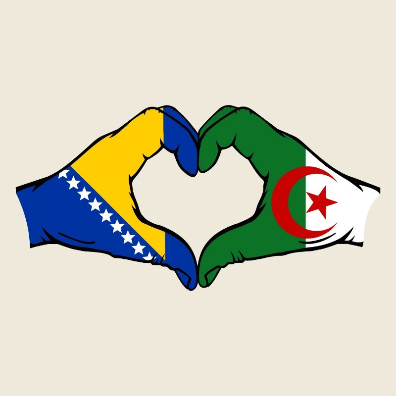 Bosnie Algérie Drapeau Mains Coeur Forme