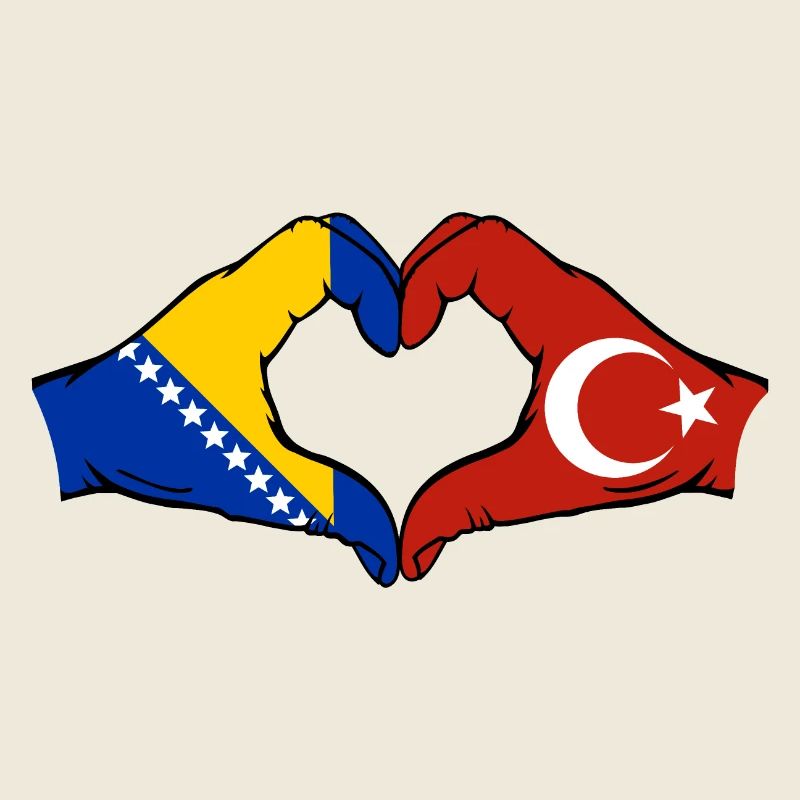 Bosnia Turkey Flag Hands Heart Shape