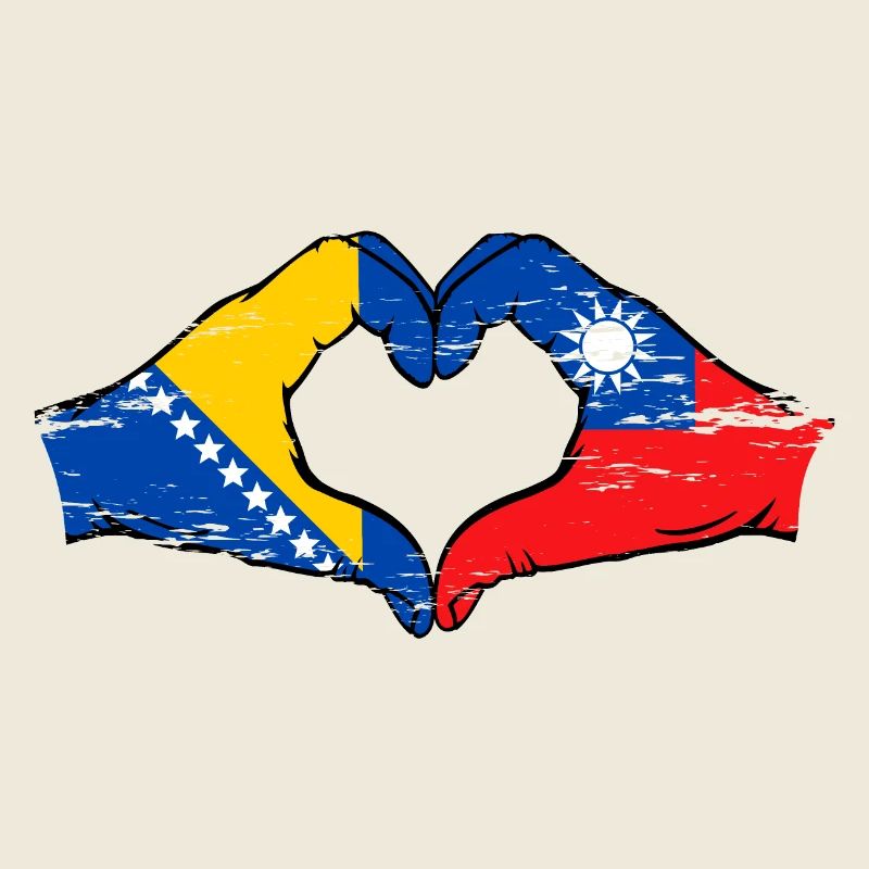 Bosnie Taiwan drapeau mains forme de coeur utilisé
