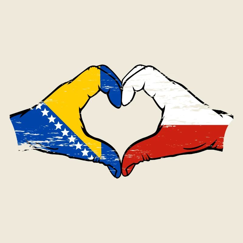 Bosnia Poland flag hands heart shape used
