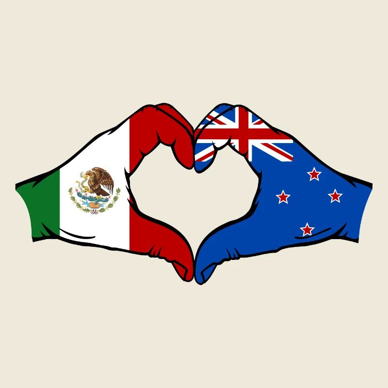 Mexique Nouvelle-Zélande drapeau mains forme coeur