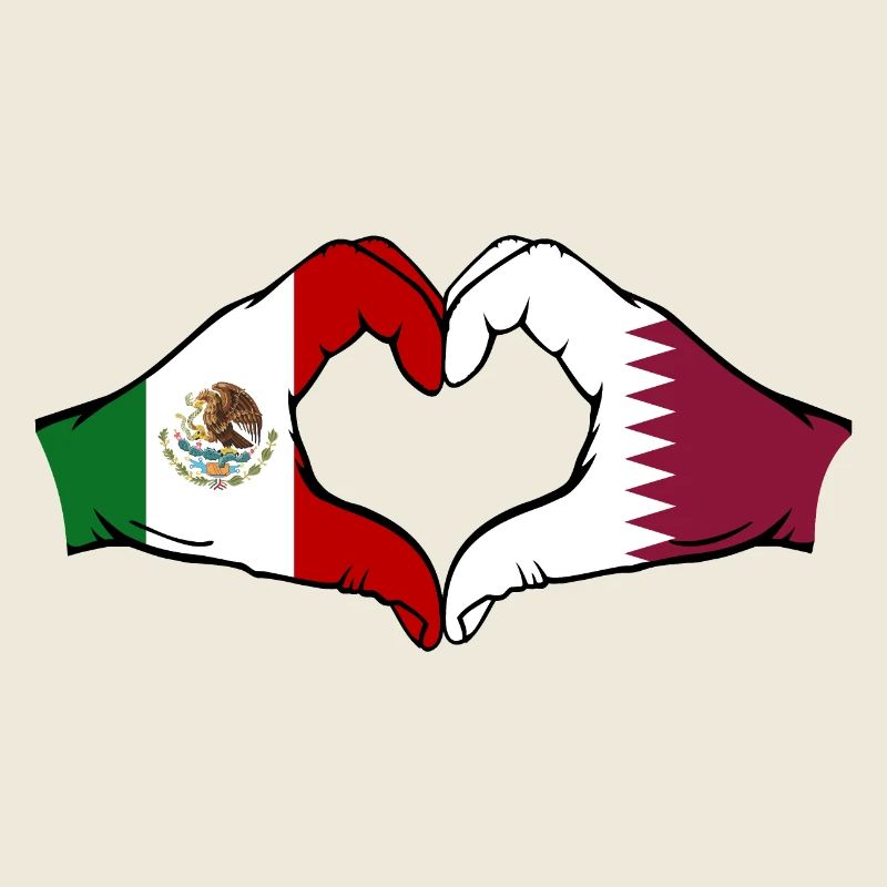 Mexico Qatar Flag Hands Heart Shape