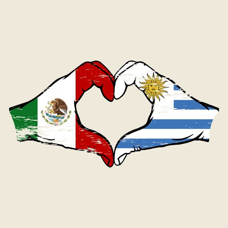 Mexico Uruguay flag hands heart shape used