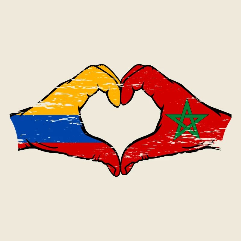 Colombie Maroc Drapeau Mains Coeur Forme Utilisé
