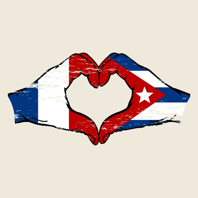 France Cuba Drapeau Mains Coeur Forme Utilisé