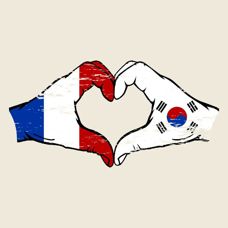 France Corée du Sud Drapeau Mains Coeur Forme Utilisé