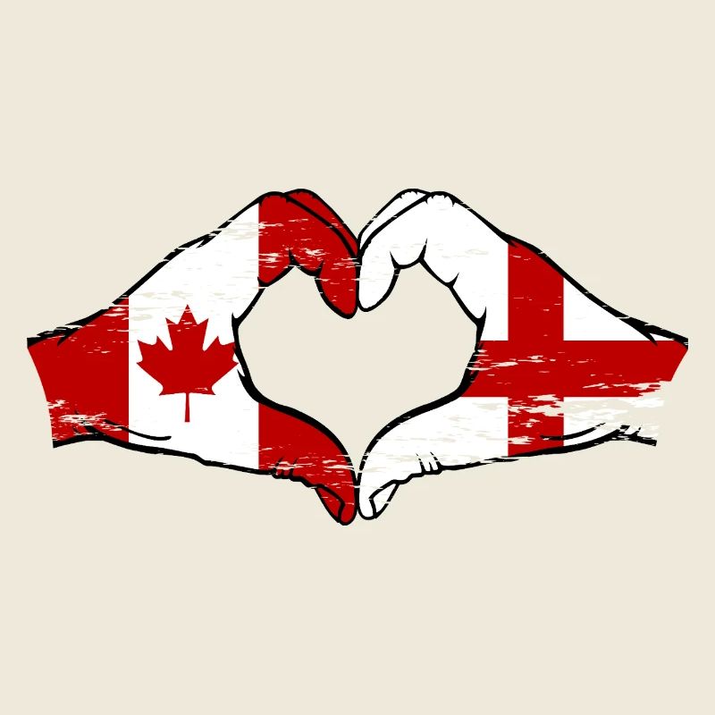 Canada Angleterre Drapeau Mains Coeur Forme Utilisé