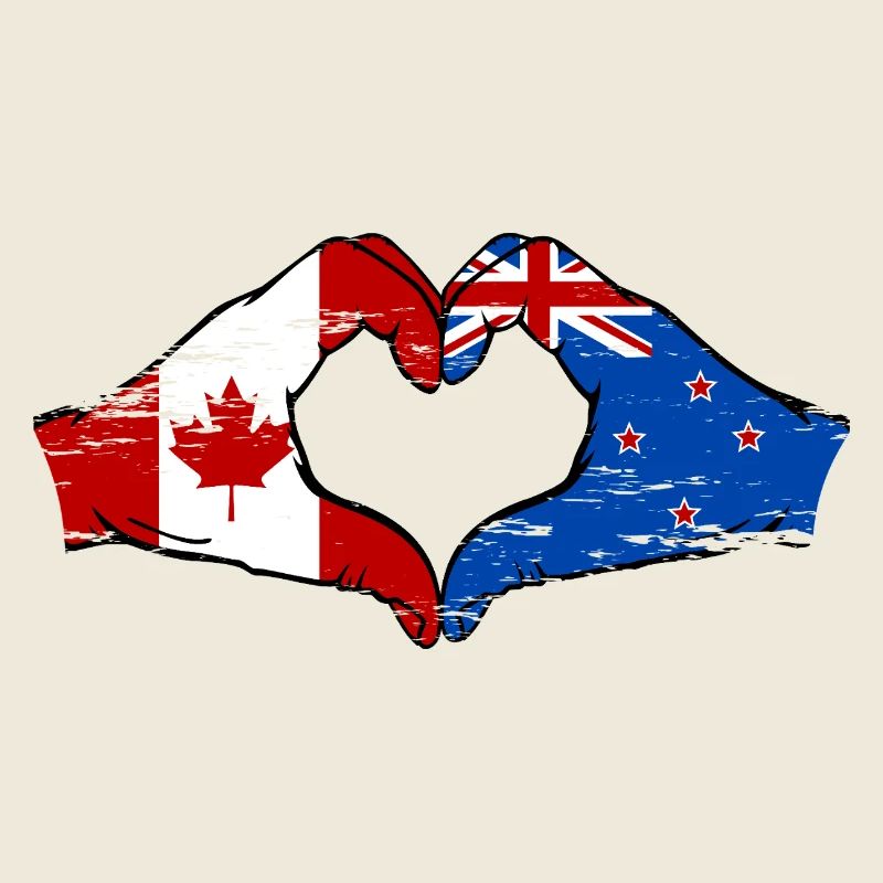 Mains du drapeau du Canada de la Nouvelle-Zélande en forme de coeur utilisé