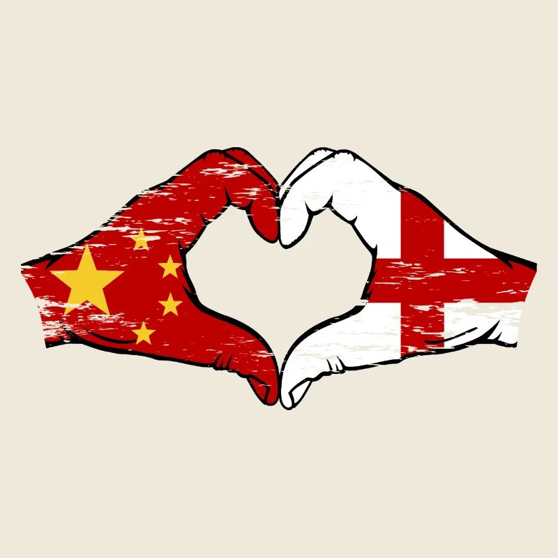 Chine Angleterre Drapeau Mains Coeur Forme Utilisé