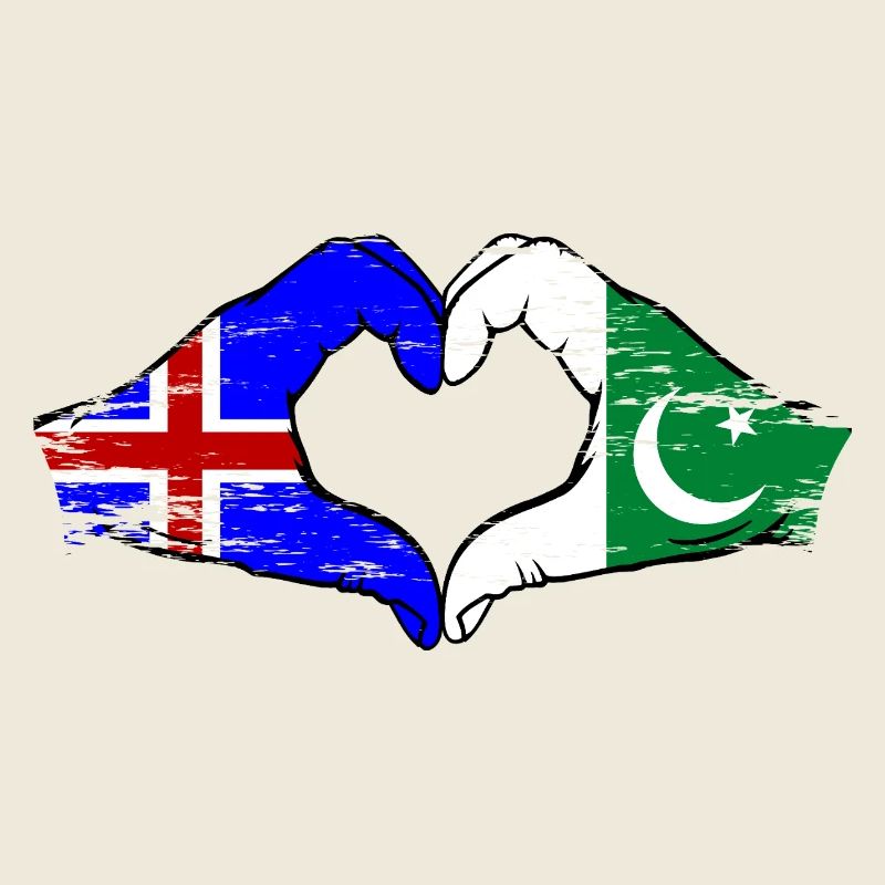 Islande Pakistan drapeau mains forme de coeur utilisé